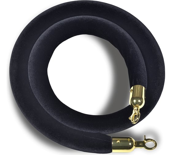 Изображение товара Декоративный канат Rusbarrier бархатная перемычка, с золотым декор карабином, 2 метра KBPg-0020 black