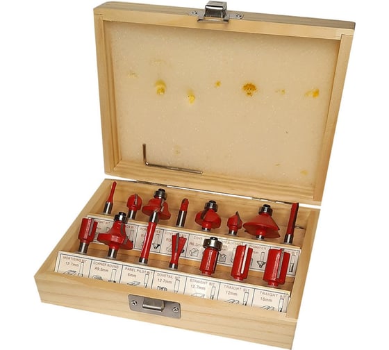 Изображение товара Набор кромочных фрез Sinica с твердосплавным наконечником 6 мм, 15 шт, пос. диаметр 6мм 100035