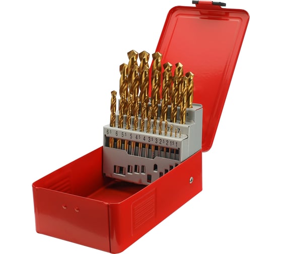 Изображение товара Набор сверл по металлу H-Tools серия Pro 1-13 мм, 25 шт, DIN338, HSS-G TiN, 118 градусов 250215PRO