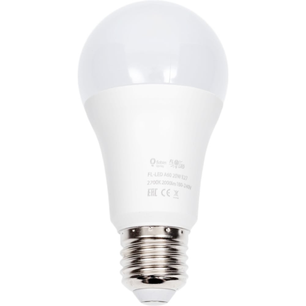 Изображение товара Светодиодная лампа FL-LED A60 20W E27 2700K 220V 2000Лм 60x118мм FOTON_LIGHTING Изображение товара Светодиодная лампа FL-LED A60 20W E27 2700K 220V 2000Лм 60x118мм FOTON_LIGHTING