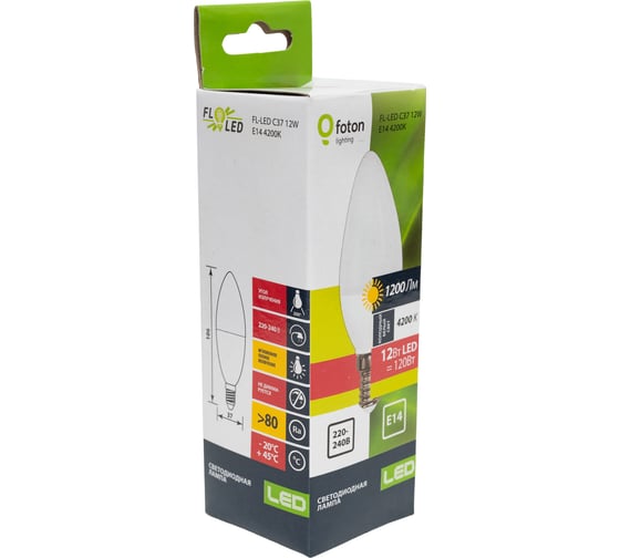 Изображение товара Лампа свеча FL-LED C37 12W E14 4200К 220V 1200Лм 37x106мм FOTON_LIGHTING 615657