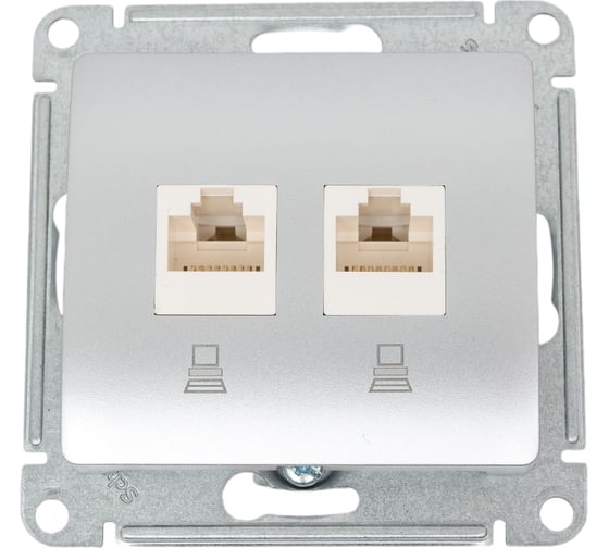 Изображение товара 2-местный механизм компьютерной розетки Systeme Electric Glossa RJ45+RJ45 категории 5е алюминий GSL000385KK