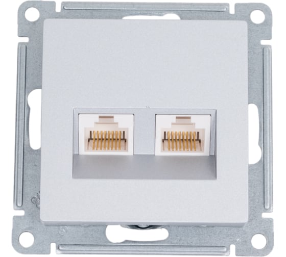 Изображение товара 2-местный механизм компьютерной розетки Systeme Electric AtlasDesign RJ45 + RJ45 категории 5e алюминий ATN000385