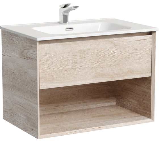 Изображение товара Подвесная тумба Sancos Marmi 1.0 690x445x520 c одним ящиком оснащенным доводчиками скрытого монтажа и открытой нишей, дуб галифакс натуральный, арт. MR1.070EG