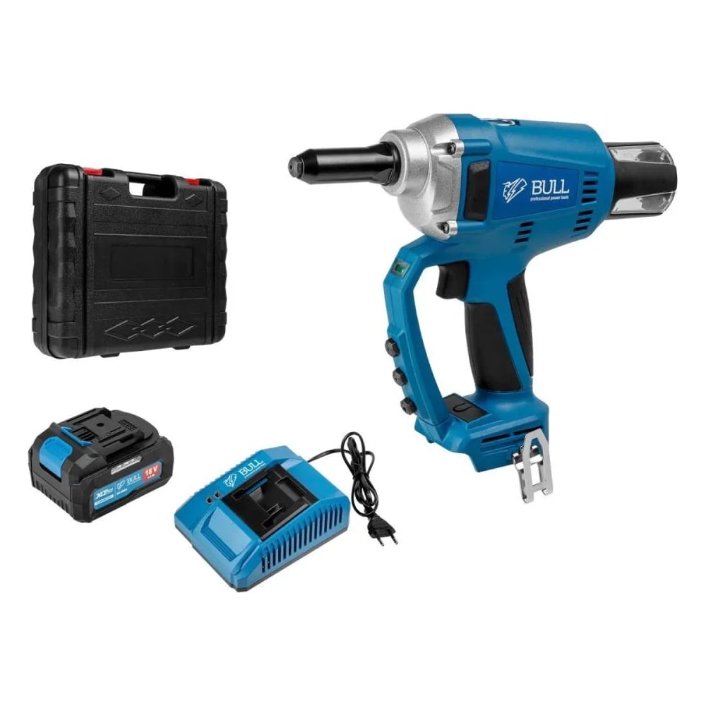 Изображение товара Аккумуляторный заклепочный пистолет BULL CRG 1018 в кейсе