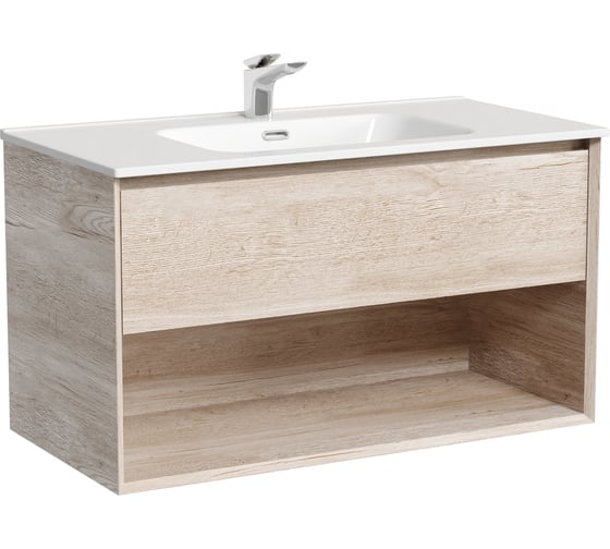 Изображение товара Подвесная тумба Sancos Marmi 1.0 890x445x520 c одним ящиком оснащенным доводчиками скрытого монтажа и открытой нишей, дуб галифакс натуральный, арт. MR1.090EG