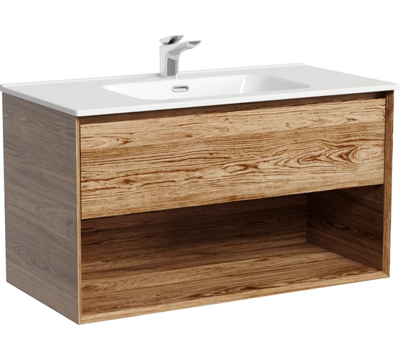 Изображение товара Подвесная тумба Sancos Marmi 1.0 890x445x520 c одним ящиком оснащенным доводчиками скрытого монтажа и открытой нишей, дуб чарльстон, арт. MR1.090ECH