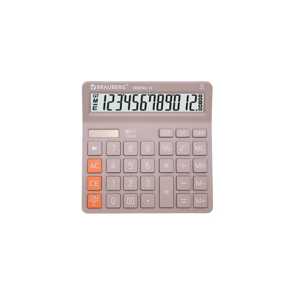 Настольный минималистичный калькулятор BRAUBERG DIGITAL-12-BG – идеальный выбор для тех, чья работа или учеба плотно связана с вычислениями. Удобный большой экран и набор необходимых функций идеально подходят для офиса, школы и дома.Калькулятор производит все основные арифметические действия, вычисления с процентами, извлечение квадратного корня. Удобен в работе благодаря наличию клавишей корректировки числа, "00" и "GT" (общее суммирование), а также кнопок для работы с памятью калькулятора. Большой двенадцатиразрядный дисплей отображает большие значения.Мощный аккумулятор и солнечная батарея позволяют калькулятору работать при любом освещении. Клавиша выключения OFF и функция автоматического отключения (через 8-10 минут бездействия) позволяют максимально продлить срок его службы без замены батареи.Размер – 151х152 мм. Гарантия – 10 лет.Ускорьте свои расчеты с настольным калькулятором BRAUBERG DIGITAL! Надежное функциональное устройство станет вашим незаменимым помощником в повседневной работе. Закажите его прямо сейчас!