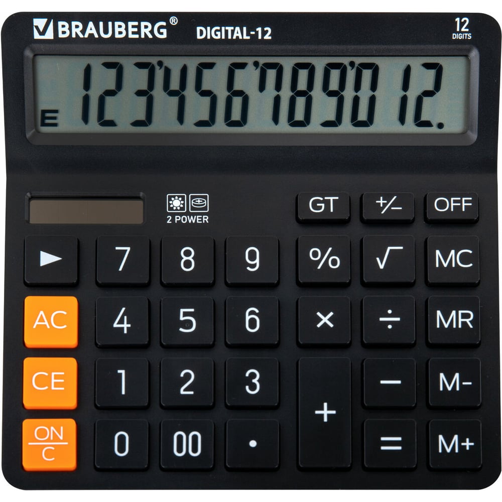 Изображение товара Настольный калькулятор BRAUBERG DIGITAL-12-BK 12 разрядов двойное питание черный