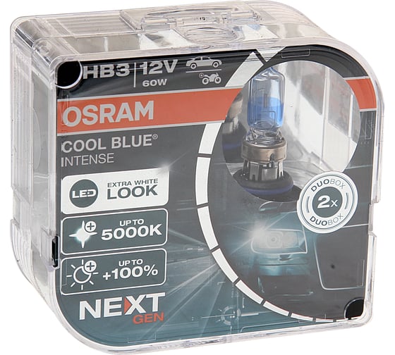 Изображение товара Автолампа HB3/9005 P20d+100 COOL BLUE INTENSE NextGen 2 штуки до 5000К 12В 9005CBN-HCB Osram 375277