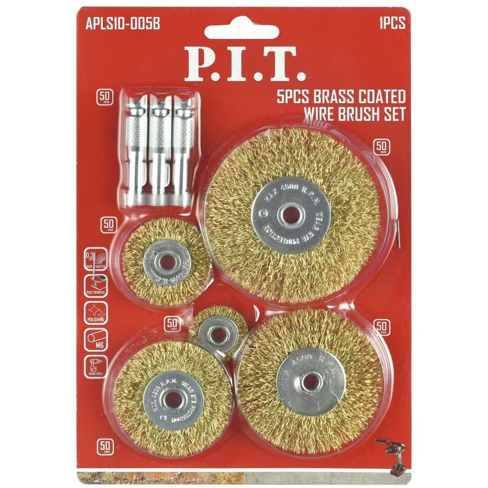 Изображение товара Набор кордщеток 5 шт латунированная сталь хвостовик 6 мм APLS10-005B