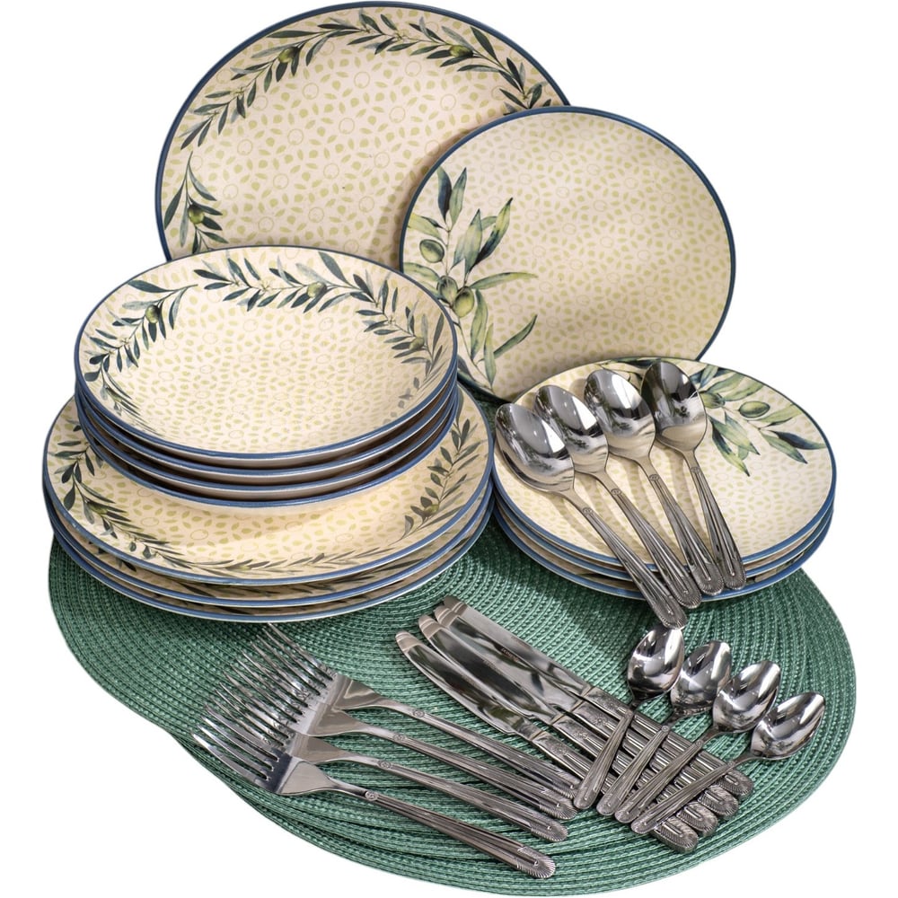 Изображение товара Столовый керамический набор FIORETTA OLIVE на 4 персоны 32 предмета