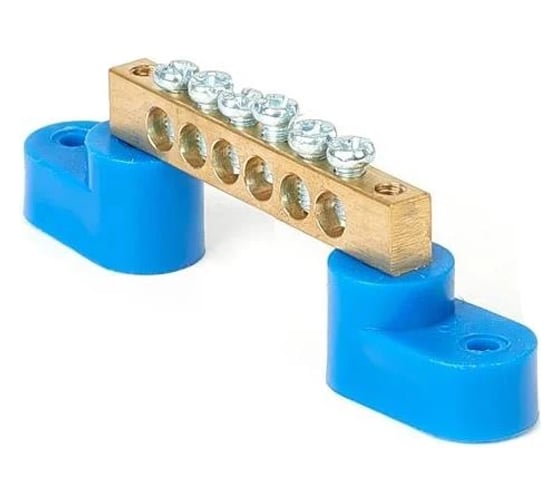 Изображение товара Шина N "ноль" на двух угловых изоляторах HLT ШНИ-6x9-6-У2-синий, 10штук/упаковка 081-01-02