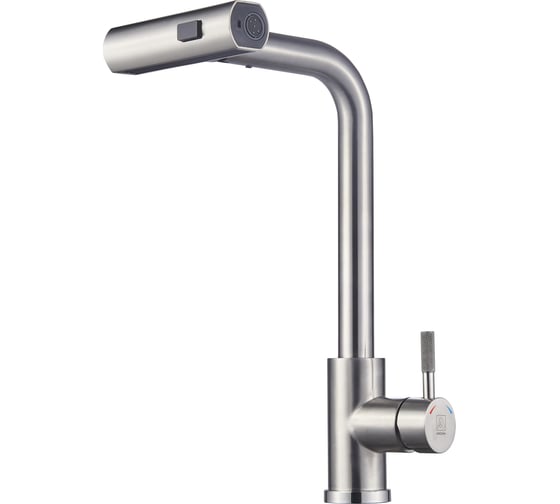 Изображение товара Смеситель для кухни ARGOTECH SOLID с вытяжной лейкой, 3 ф-ии (кнопка), d-35 нержавеющая сталь, монтаж - гайка 35-16/3K SOLID 44367