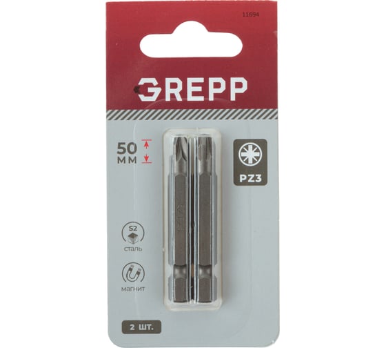 Изображение товара Набор бит GREPP PZ3x50 мм, стальS2, (2шт) /75/450 11694