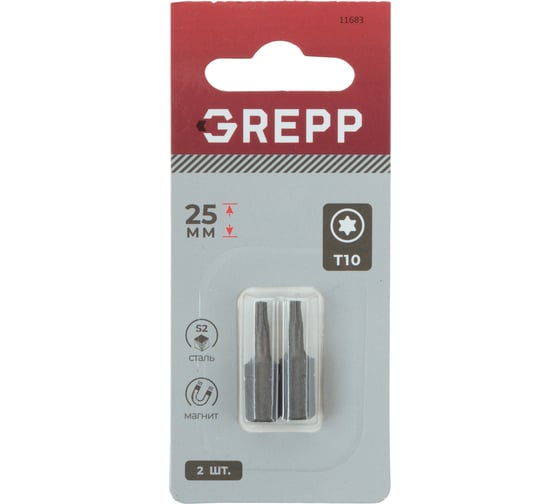 Изображение товара Набор бит GREPP T10x25 мм, стальS2, (2шт) 11683