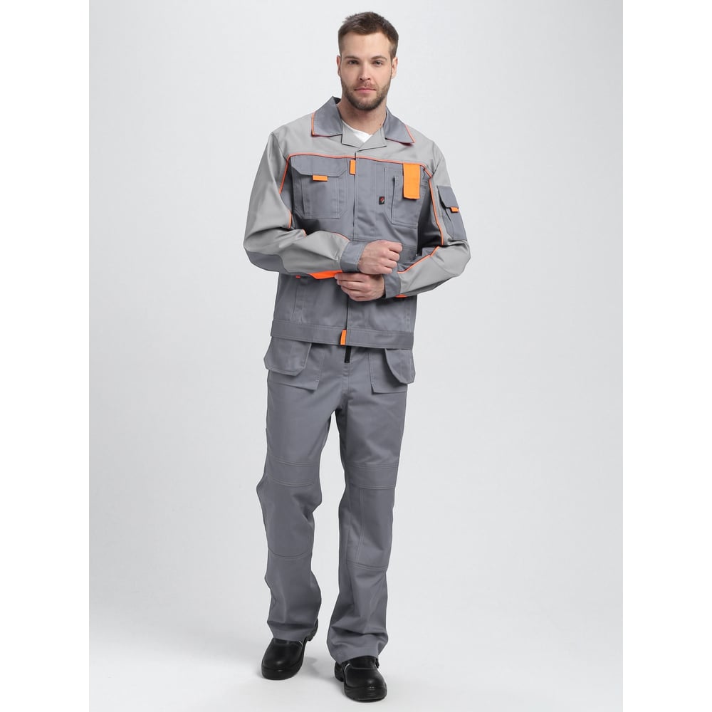 Изображение товара Костюм с полукомбинезоном Драга-2 Факел (ткань смесовая МВО, 240) серый/св.серый/оранжевый 87490705.022