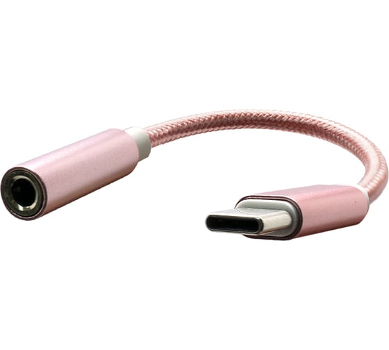 Изображение товара Адаптер OXION Type-C(M)–Jack 3.5мм (F), 12см, металические коннекторы, оплётка, розовый/белый, арт. OX-ADPCM-JACK3.5PK/WH