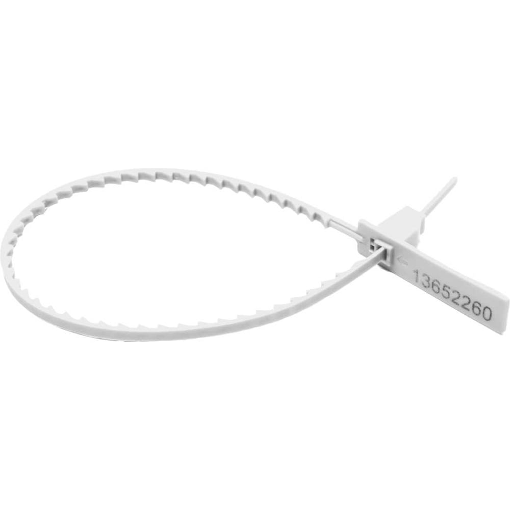 Изображение товара Пластиковая номерная пломба белая 10 шт ООО Пломба.Ру диаметр 3,4 мм длина 210 мм