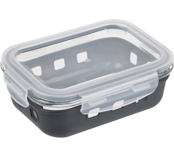 Изображение товара Контейнер Mallony MASSIMO, 600 мл, из жаропрочного стекла, с крышкой, с защёлками, в силиконовой подставке 108339