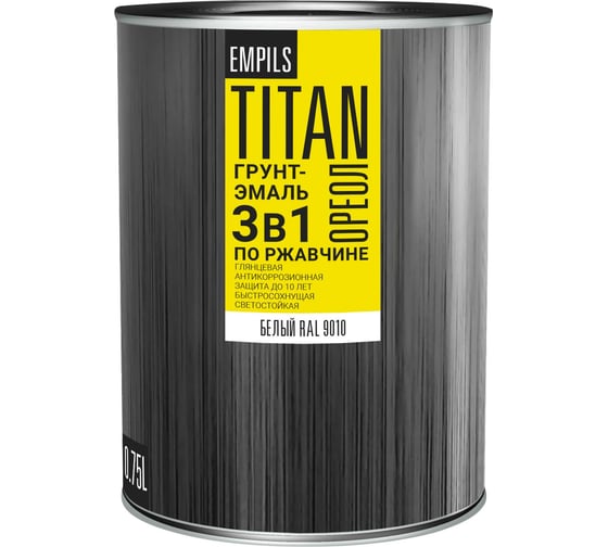 Изображение товара Грунт-эмаль по ржавчине Empils Titan Ореол ОРЕОЛ TITAN белый RAL 9010 0.75 л 0.85 кг 87269
