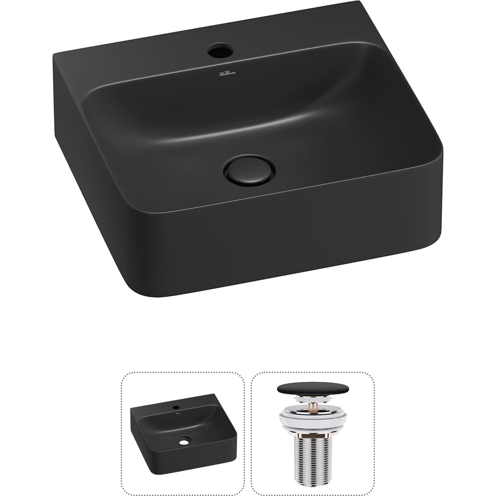 Изображение товара Раковина для ванной Wellsee Clermont, современная черная матовая, подвесная 2 в 1