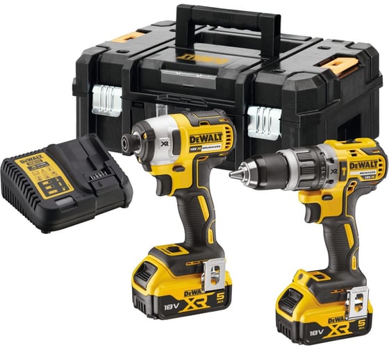 Изображение товара Набор аккумуляторный Dewalt DCK266P2T, 18 В: ударная дрель-шуруповерт DCD796 + шуруповерт DCF887, с 2 АКБ 5 Ач и ЗУ, в кейсе TSTAK DCK266P2T-QW