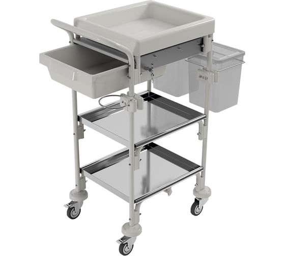 Изображение товара Тележка медицинская универсальная дезар ТМ-«КРОНТ» по ТУ 32.50.50-090-11769436-2023 в варианте исполнения ТМп-«КРОНТ»-1п с принадлежностями (держатель контейнера, контейнеры)  41244/1