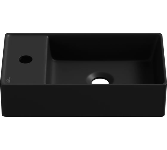 Изображение товара Рукомойник Wellsee, маленькая раковина для туалета WC Area : подвесной умывальник 41 см с креплением, матовый черный (с отверстием под смеситель слева) 321808000