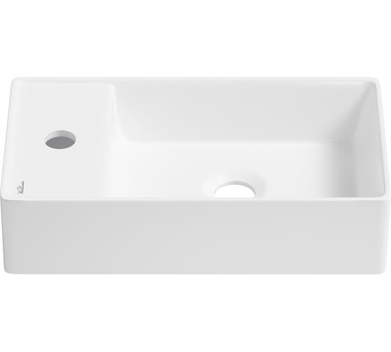 Изображение товара Рукомойник Wellsee, маленькая раковина для туалета WC Area : подвесной умывальник 41 см с креплением, глянцевый белый (с отверстием под смеситель слева) 321802000