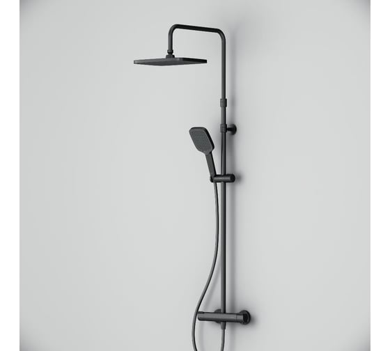 Изображение товара Душевая система AM.PM Func смеситель для душа с ТМС, душ.штанга, верхн. душ квадр., ручн.душ, черный F078F422
