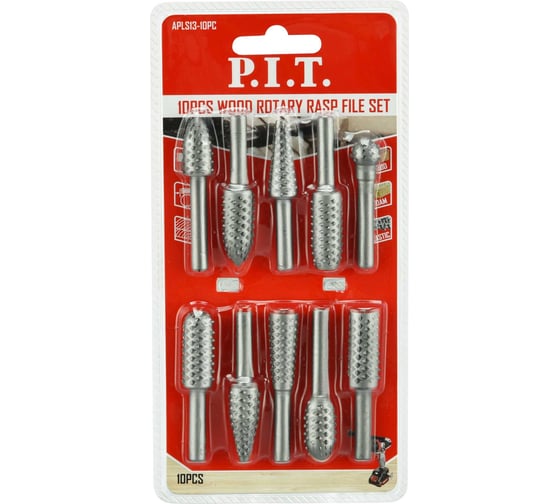 Изображение товара Набор шарошек стальных по дереву P.I.T. 10шт, хвостовик 6 мм APLS13-10PC