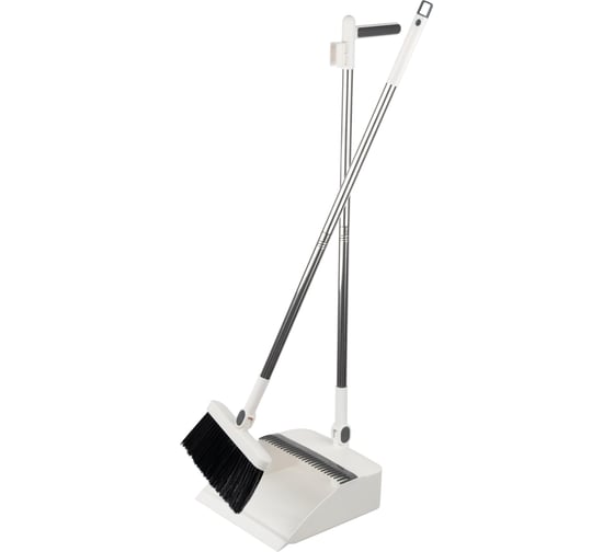 Изображение товара Набор для уборки Рыжий кот BRAVO: совок откидной с фиксатором, щетка поворотная (цвет белый) 109046