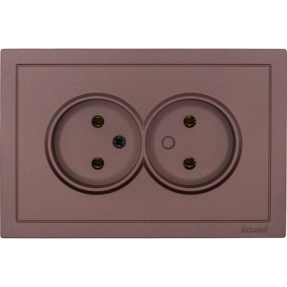 Изображение товара Розетка 2-ая Lezard ZIMA без заземления, шоколад, безвинтовой зажим