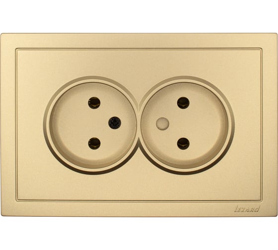 Изображение товара Розетка 2-ая Lezard ZIMA без заземления, ПБТ, золото, безвинтовой зажим/клемма 704-3600-128BQC