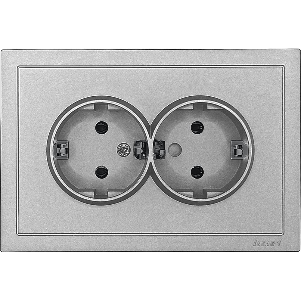 Изображение товара Розетка Lezard ZIMA 2-я с заземлением, IP20, серый, механическая, встраиваемая
