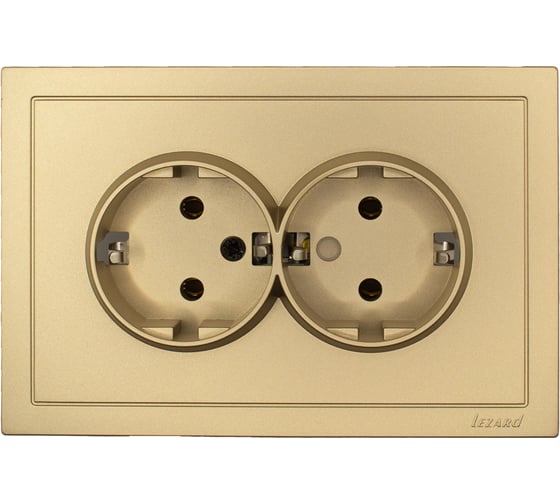 Изображение товара Розетка 2-ая Lezard ZIMA с заземлением, ПБТ, золото, безвинтовой зажим/клемма 704-3600-127BQC