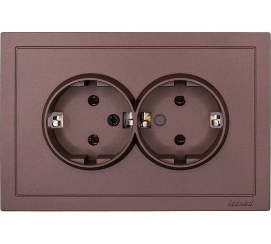 Изображение товара Розетка 2-ая Lezard ZIMA с заземлением, ПБТ, шоколад, безвинтовой зажим/клемма 704-7300-127BQC