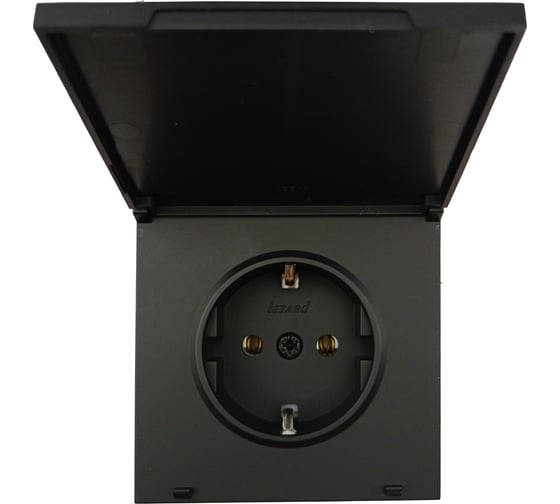 Изображение товара Розетка Lezard ZIMA с заземлением, с крышкой, ПБТ, черный бархат, безвинтовой зажим/клемма 704-4288-123BQC