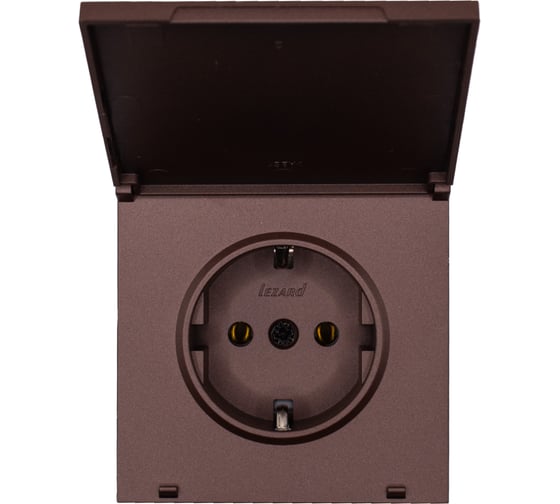 Изображение товара Розетка Lezard ZIMA с заземлением, с крышкой, ПБТ, шоколад, безвинтовой зажим/клемма 704-7388-123BQC