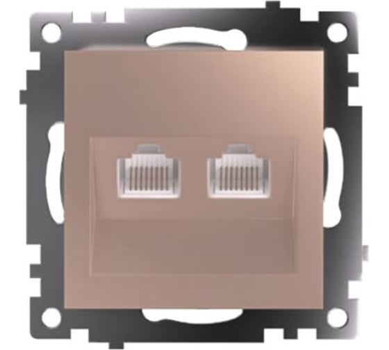 Изображение товара Механизм розетки компьютерной 2-местной STEKKER RJ-45, GLS00-7109-02, серия Катрин, шампань, 50004