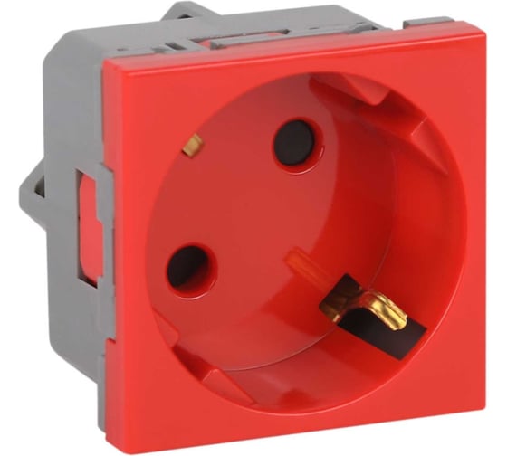 Изображение товара Розетка модульная Рувинил с заземляющим контактом и шторками, 45x45мм, красная, отверстия под углом 45 градусов, 10 шт АДЛ 13-911