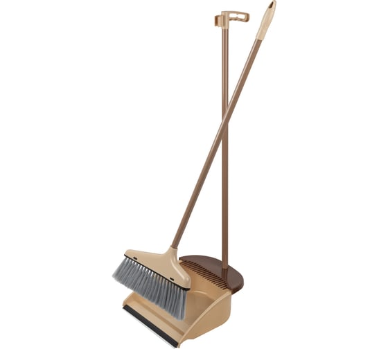 Изображение товара Набор для уборки Рыжий кот MINI с длинными рукоятками: совок и щетка (цвет бежевый) 109045