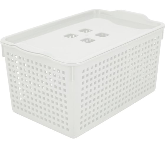 Изображение товара Корзинка МУЛЬТИДОМ Лофт 5.3 л 295х185х145 мм с крышкой белый 644 106