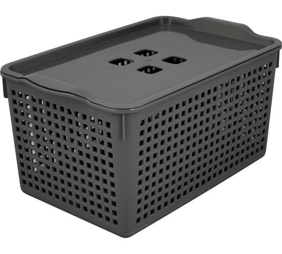 Изображение товара Корзинка МУЛЬТИДОМ Лофт 5.3 л 295х185х145 мм с крышкой серый 644 108