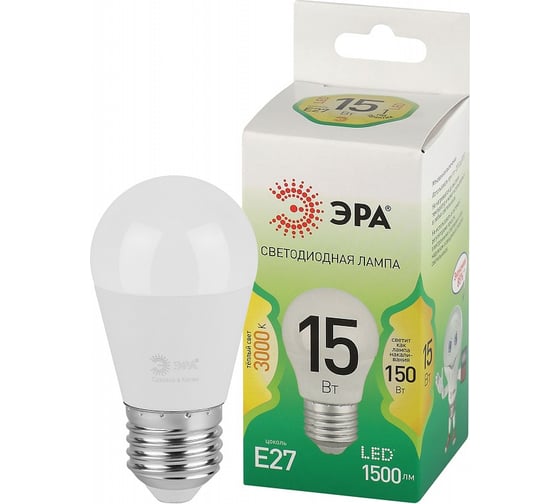 Изображение товара Лампочка светодиодная ЭРА GREEN LINE LED P4515W830E27 GL, E27, 15 Вт, шар, теплый свет Б0067038