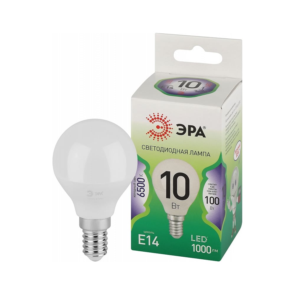 Изображение товара Лампочка светодиодная ЭРА GREEN LINE LED P4510W865E14 GL, E14, 10 Вт, шар, холодный свет Б0067033