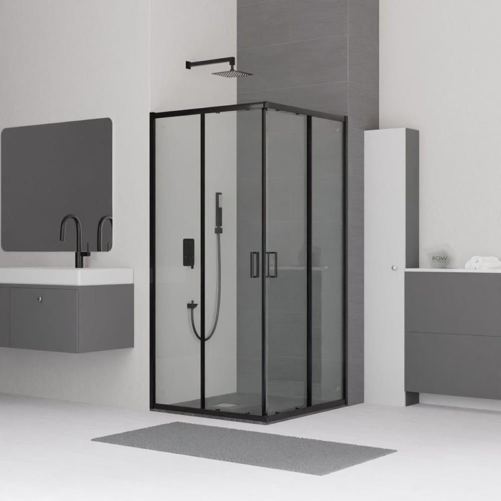 Изображение товара Душевой уголок RGW 100х100х185 CL-34-B квадрат черный стекло 5 мм