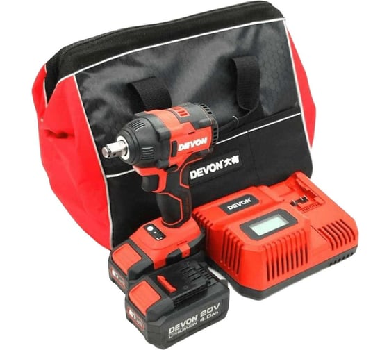 Изображение товара Аккумуляторный гайковерт DEVON 2 АКБ 4 Ач, ЗУ, сумка, 5733-Li-20S2-SET