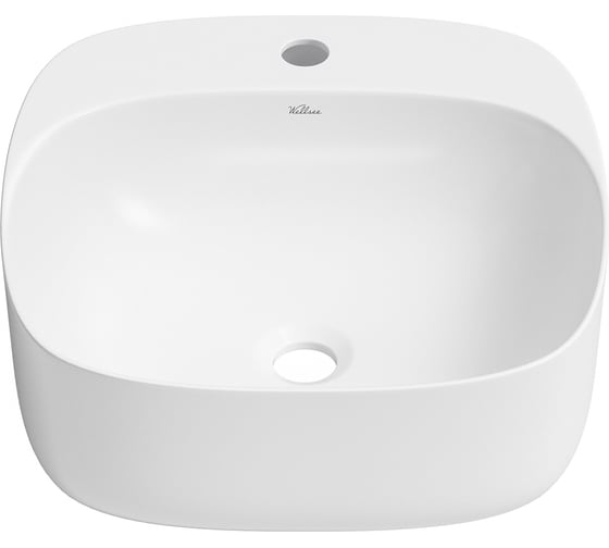 Изображение товара Накладная раковина для ванной Wellsee Idéal квадратная, ширина умывальника 42 см, цвет глянцевый белый 326901000